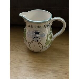 2002 SNOWMAN -‎ "LET IT SNOW" LARGE 8-1/8" CERAMIC WATER PITCHER, CRACKER BARREL